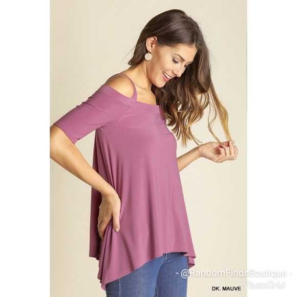 Dark mauve purple cold shoulder top available in Small, Medium & Large New - Picture 3 of 12